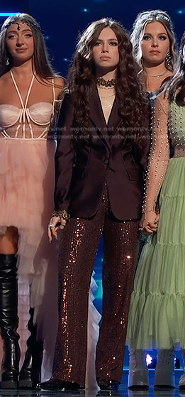 Mara Justine's brown sequin pants on The Voice