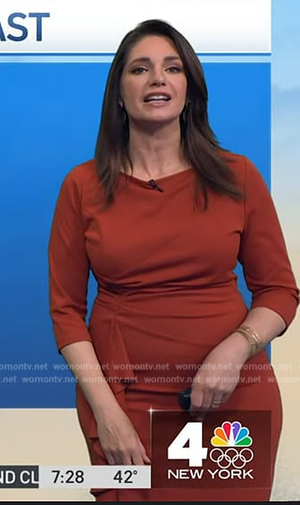 Maria’s brown ruffle side sheath dress on Today