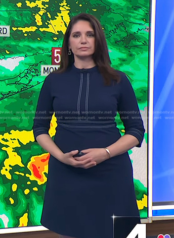 Maria’s navy dress with white stitching on Today