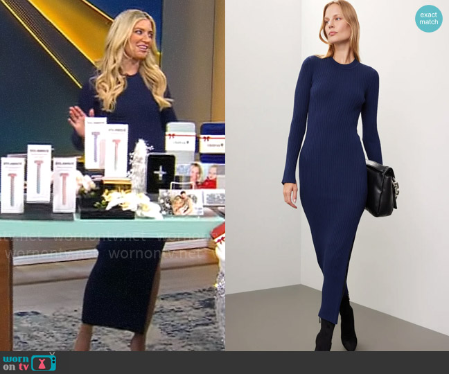 Marina Moscone Collective Midi Crew Neck Sheath Dress worn by Ashley Bellman on CBS Mornings