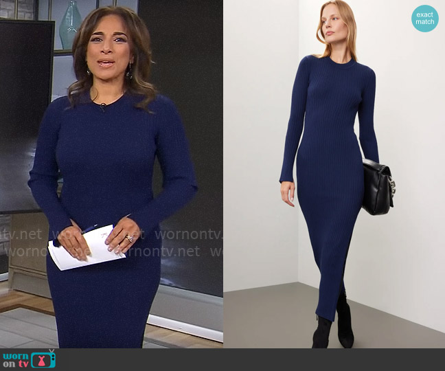 Marina Moscone Collective Midi Crew Neck Sheath Dress worn by Michelle Miller on CBS Mornings