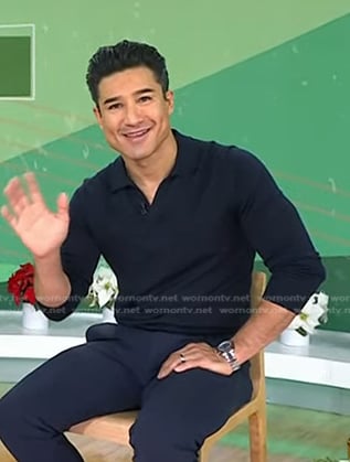 Mario Lopez’s navy long sleeve polo shirt on Today