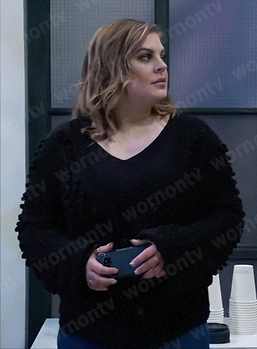 Maxie’s black popcorn knit cardigan on General Hospital