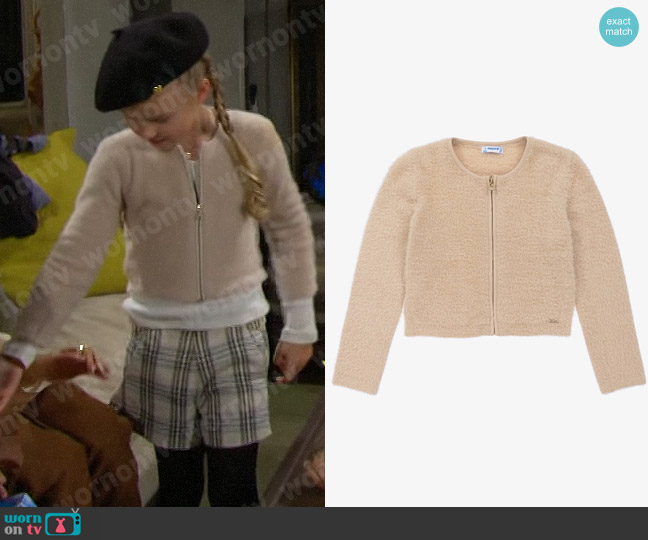 Mayoral Beige Faux Fur Zip-Up Cardigan worn by Kelly Spencer (Sophia Paras) on The Bold and the Beautiful