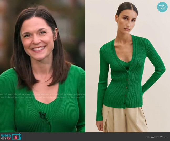 Me + Em Fashioned Rib Bralette and Cardigan worn by Maggie Rulli on Good Morning America