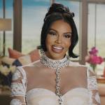 Mia’s white lace confessional dress on The Real Housewives of Potomac