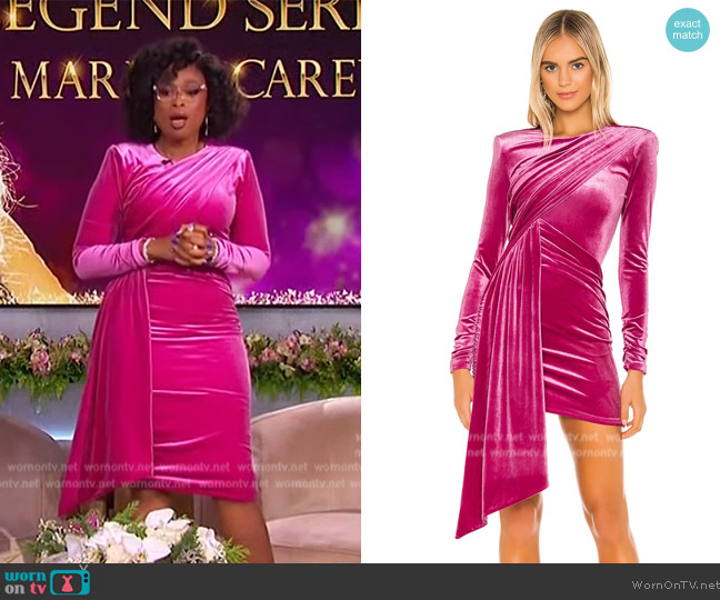 Jennifer’s pink velvet drape dress on The Jennifer Hudson Show