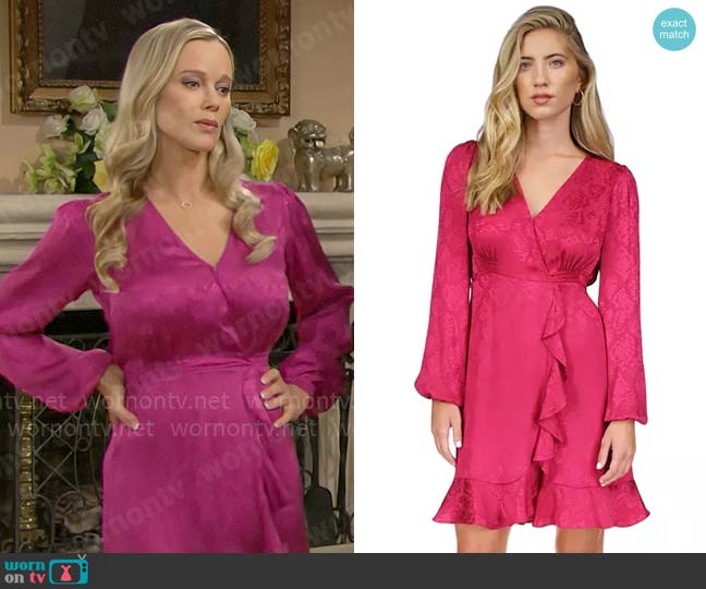 MICHAEL Michael Kors Jacquard Snakeskin-Print Ruffled Mini Dress in Deep Fuchsia worn by Donna Logan (Jennifer Gareis) on The Bold and the Beautiful