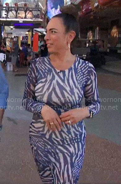 Michelle Miller’s blue zebra print dress on CBS Mornings