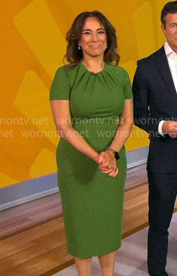 Michelle Miller's green short sleeve sheath dress on CBS Mornings