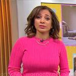 Michelle Miller’s pink rib knit top and pants set on CBS Mornings