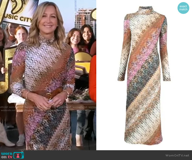 WornOnTV: Lara’s diagonal print knit dress on Good Morning America ...