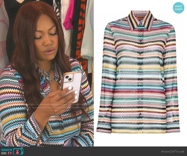 Missoni Zigzag-Print Shirt worn by Garcelle Beauvais on The Real Housewives of Beverly Hills