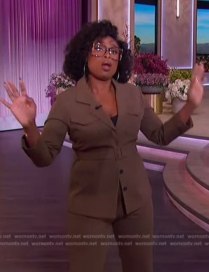 Jennifer's khaki belted jacket on The Jennifer Hudson Show