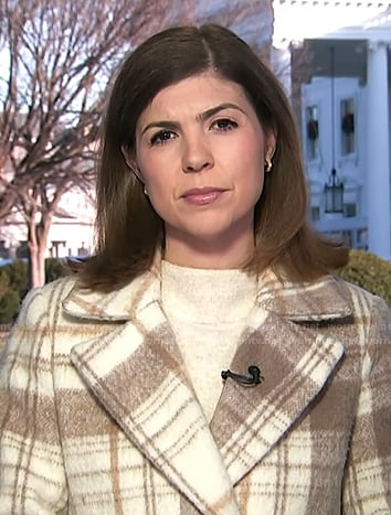 Monica Alba's beige plaid wrap coat on NBC News Daily