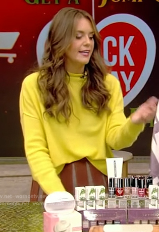 Monica Mangin's yellow sweater and skirt on Live with Kelly and Mark
