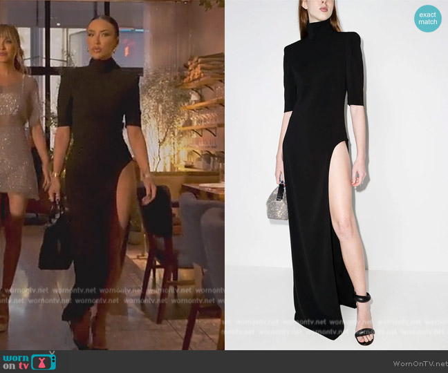 Monot high-neck side-slit dress worn by Bre Tiesi on Selling Sunset