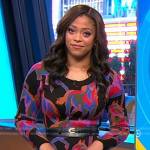 Morgan Norwood’s multicolor hose print knit dress on Good Morning America