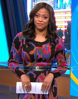 Morgan Norwood’s multicolor hose print knit dress on Good Morning America