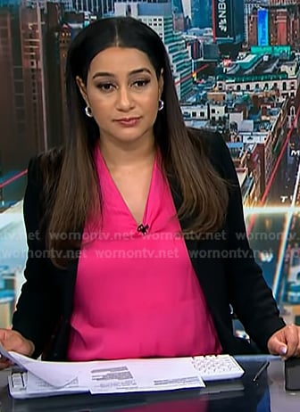 Morgan's pink v-neck blouse on NBC News Daily