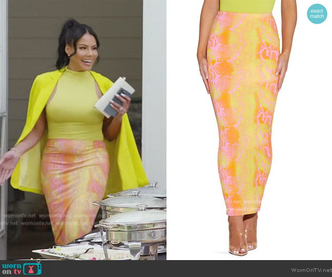 Naked Wardrobe Snakeskin Print Hourglass Skirt worn by Mia Thornton on The Real Housewives of Potomac