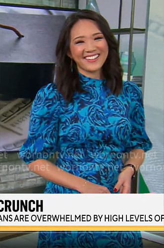 Nancy Chen's blue rose print dress on CBS Mornings