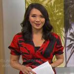Nancy Chen’s red rose print maxi dress on CBS Mornings