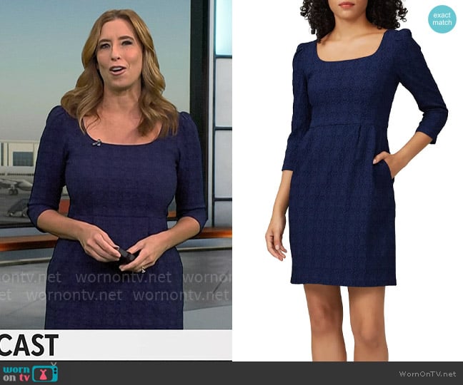 Nanette Lepore Navy Puff Shoulder Dress worn by Stephanie Abrams on CBS Mornings