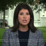 Natalie Brand’s navy tweed blazer on CBS Evening News