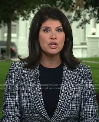 Natalie Brand's navy tweed blazer on CBS Evening News