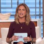 Natalie’s burgundy ruffle hem mini dress on The Talk