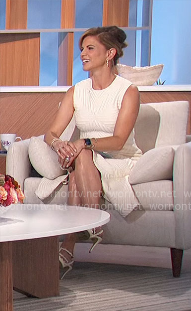 Natalie’s white textured dress with asymmetric hem on The Talk