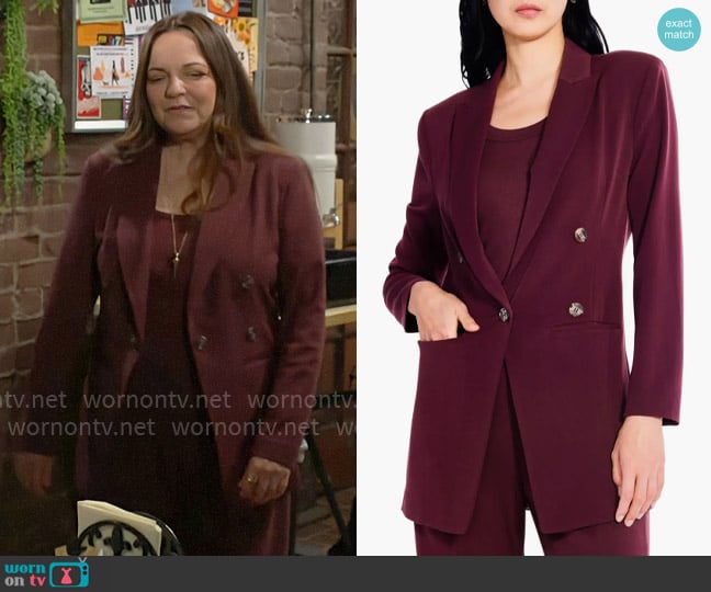 Nic + Zoe The Avenue Double Breasted Blazer in Redwood worn by Nina Webster (Tricia Cast) on The Young and the Restless