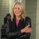 Nicole’s black leather-sleeve draped jacket on Days of our Lives