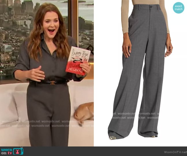 Nili Lotan Johan Wool-Blend Wide-Leg Pants worn by Drew Barrymore on The Drew Barrymore Show