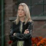 Nina’s black coat with leather sleeves on General Hospital