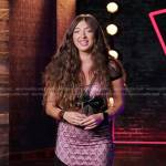 Nini Iris’s pink and black floral mesh top and skirt on The Voice