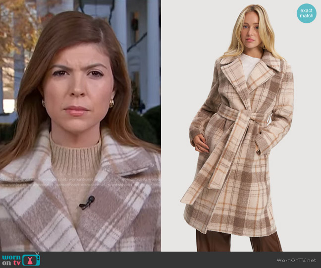 Noize Katja Long Length Vegan Wool Coat in Oat worn by Monica Alba on NBC News Daily