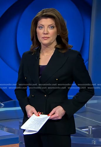 Norah's black double breasted blazer on CBS Evening News