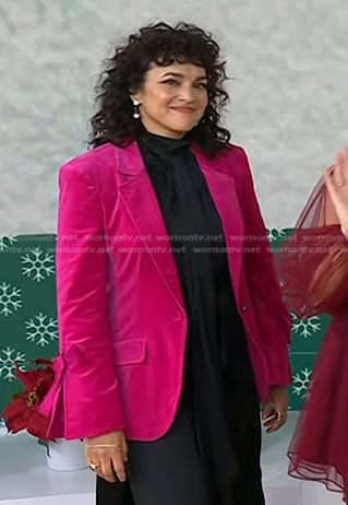 Norah Jones’s pink bow cuff velvet blazer on Today