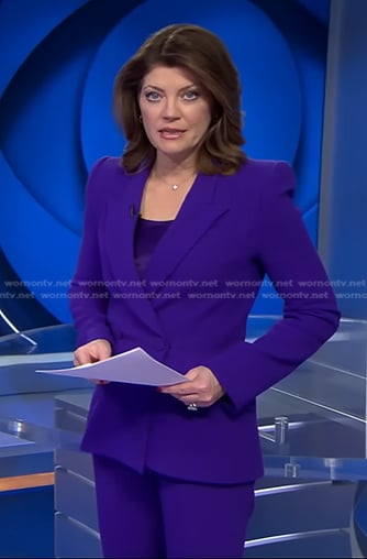 Norah's purple double breasted blazer on CBS Evening News
