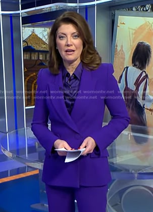 Norah’s purple double breasted blazer on CBS Evening News