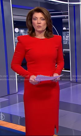 Norah's red sheath dress on CBS Evening News