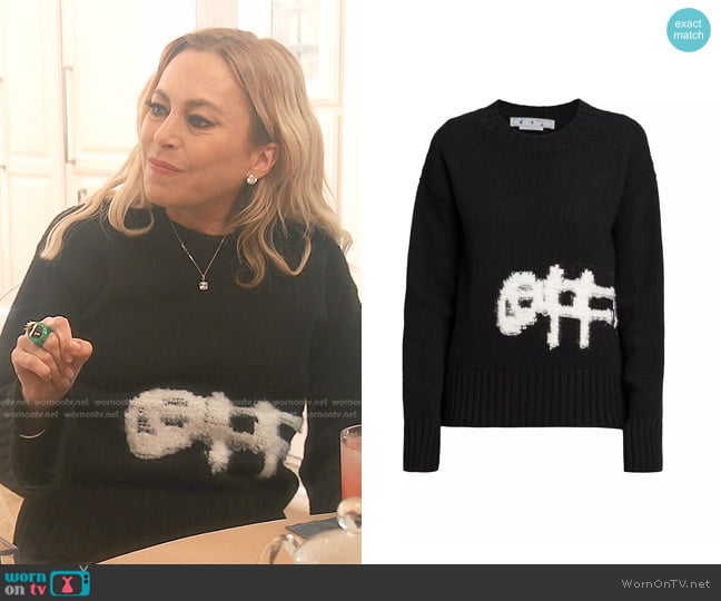 Off-White Logo Intarsia Wool-Blend Sweater worn by Sutton Stracke on The Real Housewives of Beverly Hills