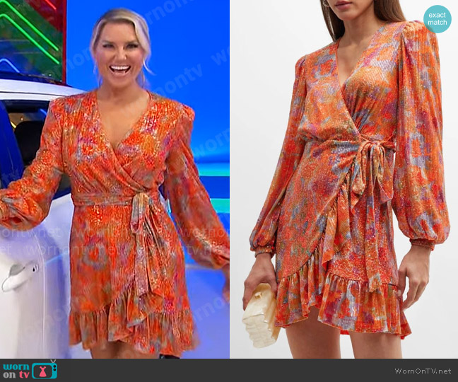 WornOnTV: Rachel’s orange floral sequin wrap dress on The Price is ...