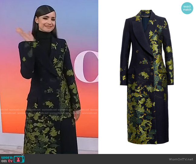 Oscar de la Renta Acorn Jacquard Long Coat worn by Sofia Carson on Today