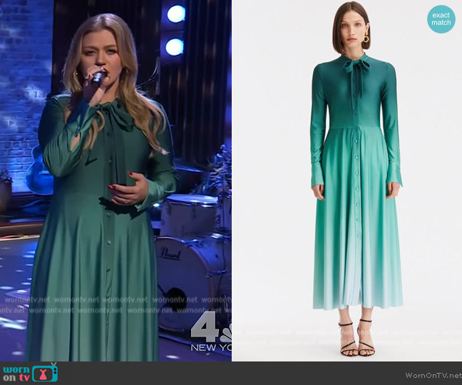 Oscar de la Renta Button Front Ombre Jersey Dress worn by Kelly Clarkson on The Kelly Clarkson Show