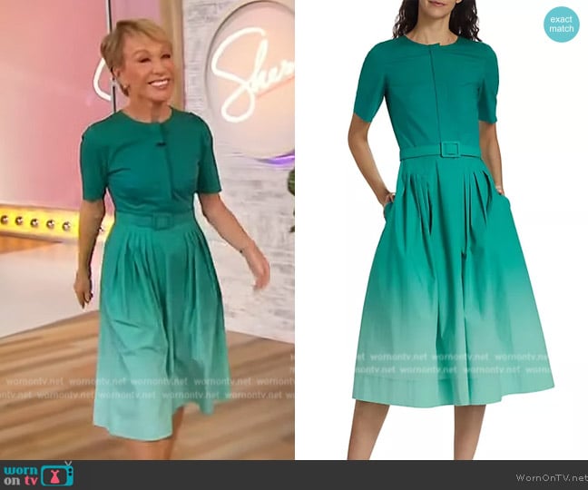 Oscar de la Renta Ombre Poplin Belted Dress worn by Barbara Corcoran on Sherri