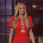 Paris Hilton’s red heart embellished cutout dress on The Kelly Clarkson Show