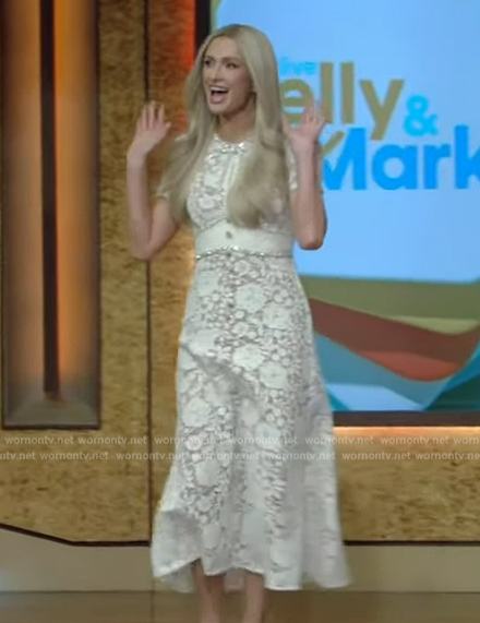 Paris Hilton's white floral lace dress on Live with Kelly and Mark